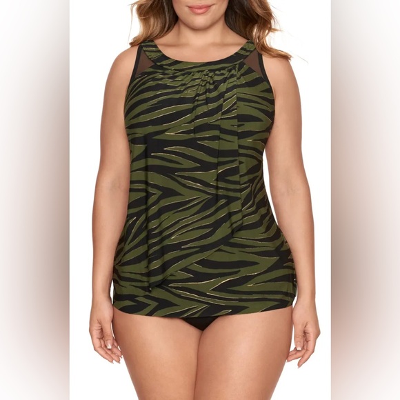 Miraclesuit Seabra Ursula Olivetta Green Underwire Tankini Top. Size 12.